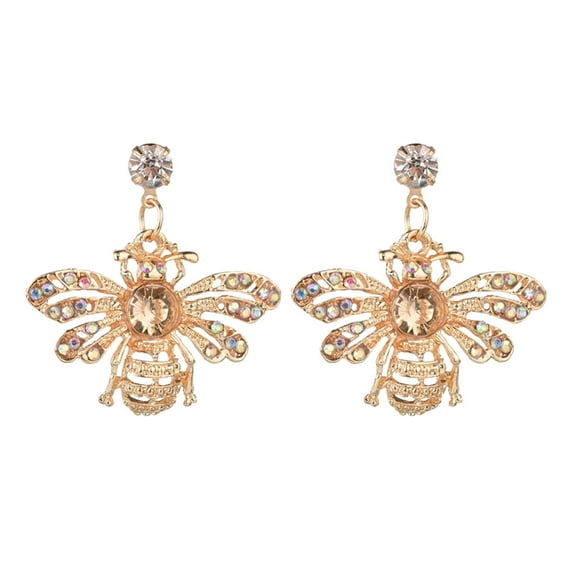 BNNG Personalized Diamond Bee Earrings Rhinestone Metal Earrings Bee Festival Gift Earrings Low Earrings Sparkly Rhinestone Dangle Earrings for Women