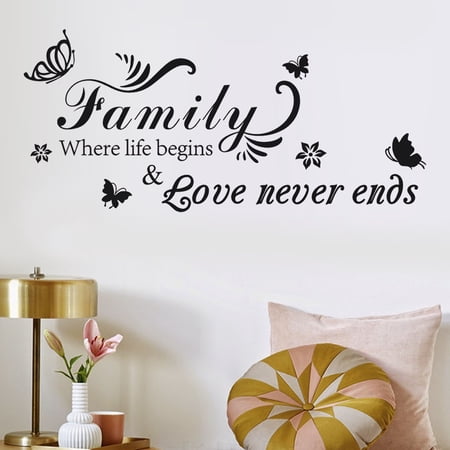 BNNG Removable Wall Stickers Wall Decor for Living Room Bedroom Kitchen Quote- Family Where Life Begins & Love Never Ends Wall Decals Vinyl Removable