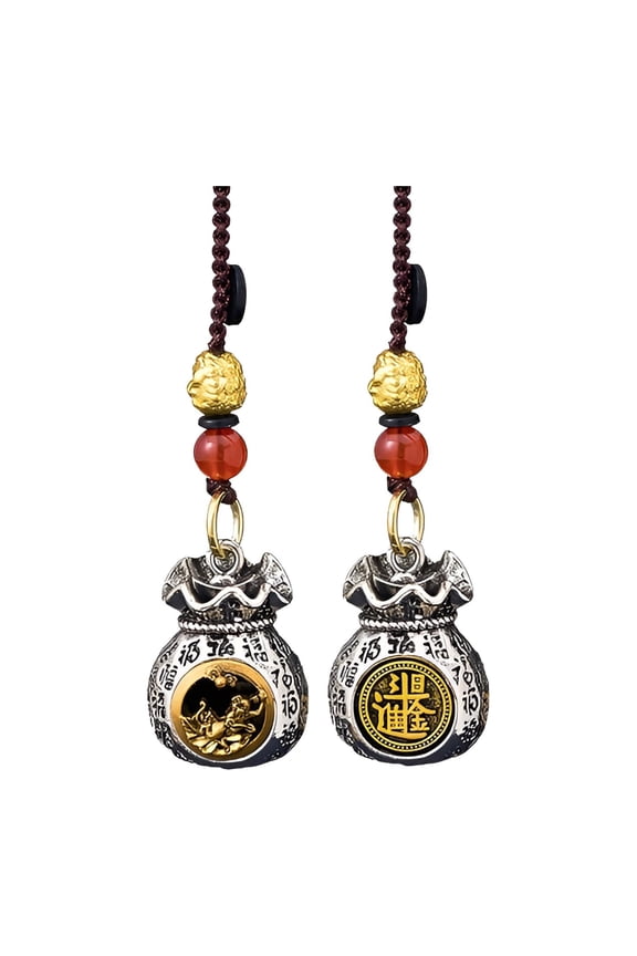 Rotating Zodiac Wealth Charm Keychain - Chinese God of Fortune Pendant with Carabiner Clip for Wallet/Bag & New Year Gift, Car Spiritual Decoration