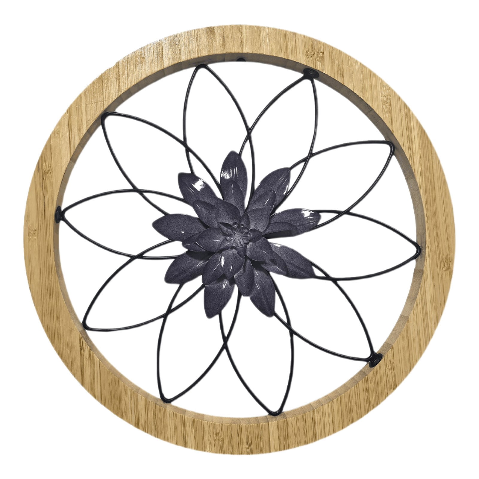 BNNG Round Farmhouse Wall Decor with Flowers 12'' Medallion Wood