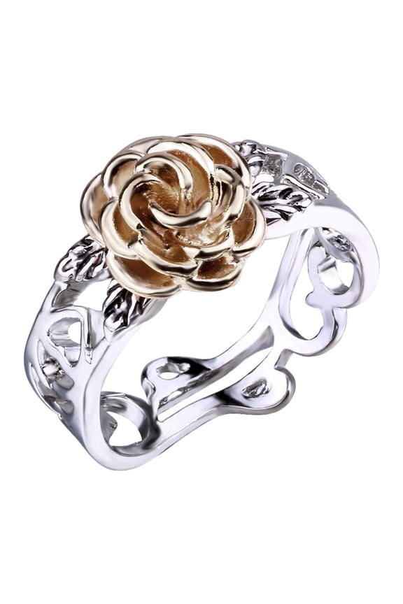 Silver Ring Unique Wedding and Engagement Rings for Her, Trendy Elegant Unique Cubic Zirconia Enamel Front Open Floral Leaf Easter Jewelry Gift