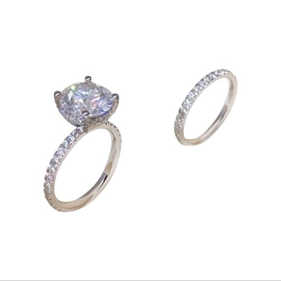 BNNG Silver Wedding Engagement Bridal Ring Set Silver Geometry Circular Rhinestone Ring Engagement Ring Full Diamond Zirconia Solitaire Ring