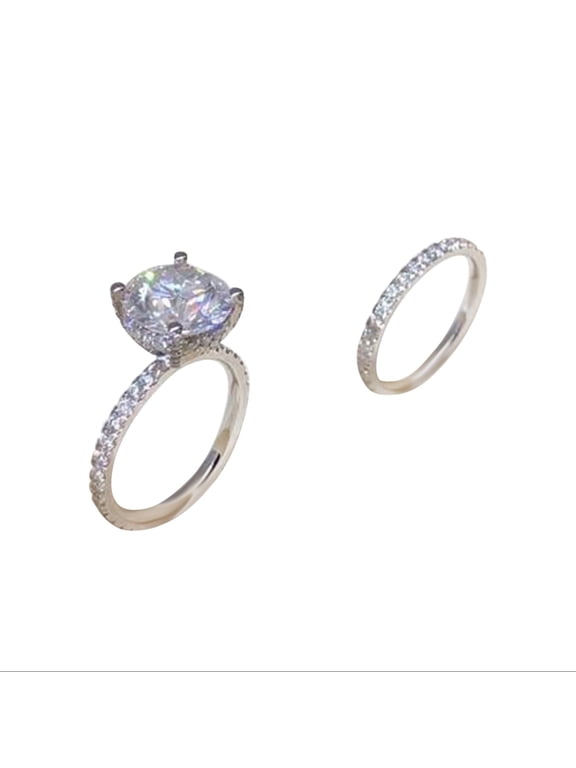Silver Wedding Engagement Bridal Ring Set Silver Geometry Circular Rhinestone Ring Engagement Ring Full Diamond Zirconia Solitaire Ring