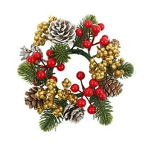 BNNG Small Christmas Candle Rings with Artificial Berries and Pinecones - 3 Inch Candle Holder Centerpiece for Xmas Table, Dining, or Holiday Decoration