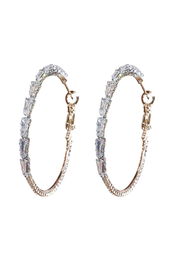 Square Cubic Zirconia Earrings Large Hoops Circle Rhinestone Earrings Thin Dangle Gold Silver Elegant Rhinestone Earrings Wedding Women Accessories Jewelry Earrings For Women
