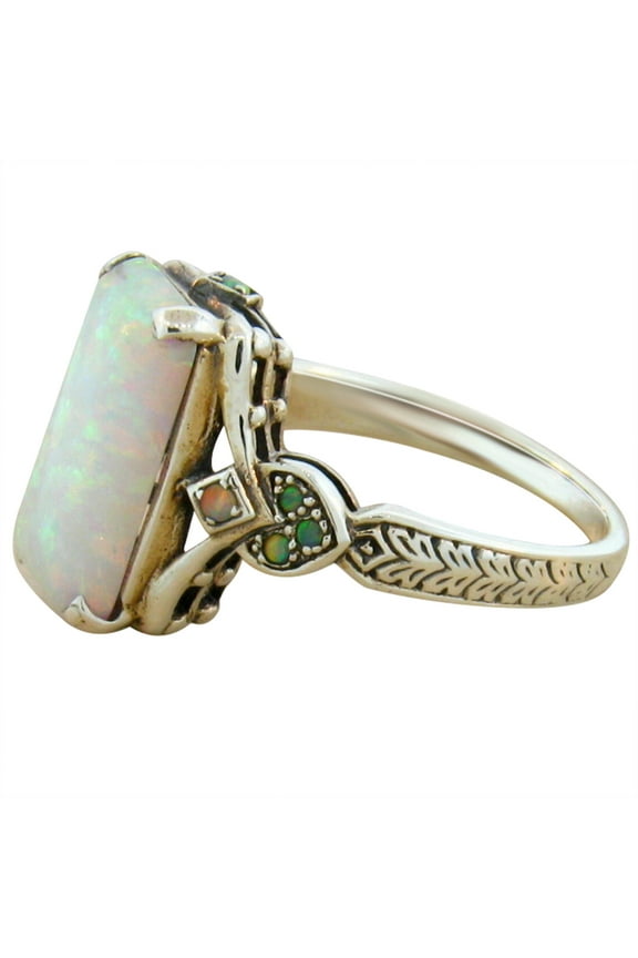 Square White Opal Antique Silver Ring Jewelry Engaged Ring For Women Silver Statement Ring For Women Handmade Rings Gemstone Promise Ring
