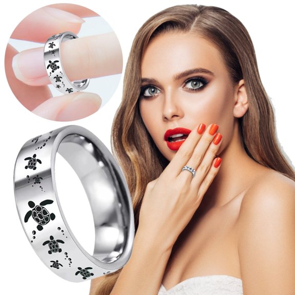 BNNG Stainless Steel Ring Silver Plated Matte Finish&Polished Beveled Edge with Turtle Double Layer Star Pearl Ring For Women Summer Fashion Personalized Ring