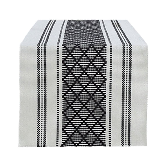 BNNG Table Extra Long Heavy Cotton Table Topper Table Runner with Fringe Black & Woven Washable Console Tabletop Runner / Dresser Scarf