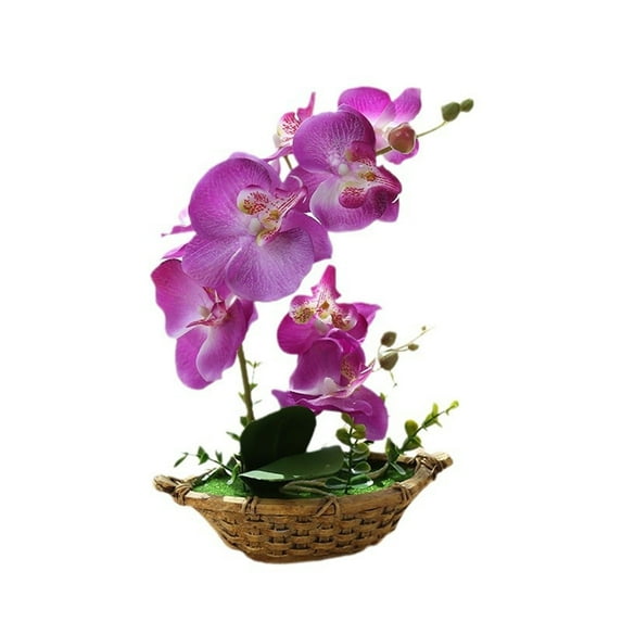 BNNG Tall 10.6" White Real Touch Orchid Artificial Flowers with Vase,Artificial Orchid Silk Flowers in Pot Faux Orchid Arrangement for Home Office Bathroom Dining Table Modern Decoration