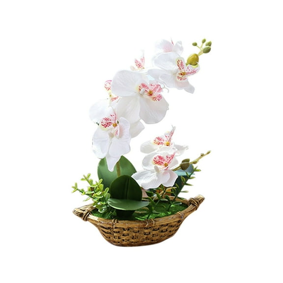 BNNG Tall 10.6" White Real Touch Orchid Artificial Flowers with Vase,Artificial Orchid Silk Flowers in Pot Faux Orchid Arrangement for Home Office Bathroom Dining Table Modern Decoration