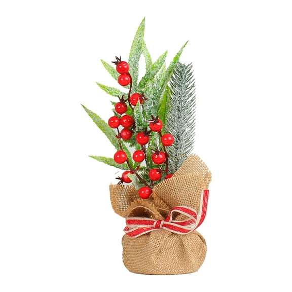 BNNG Tiny Mini Christmas Tree for Tabletop Decor - Small Linen Artificial Tree with Realistic Needles, Indoor Outdoor Home Ornaments, Collectible Christmas Village Displays