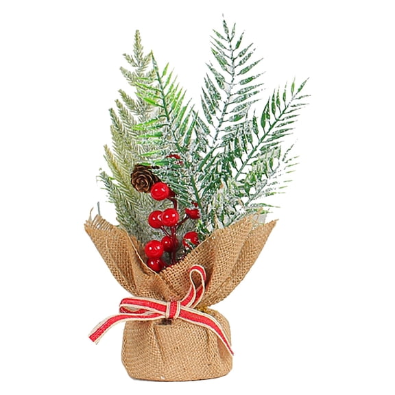 BNNG Tiny Mini Christmas Tree for Tabletop Decor - Small Linen Artificial Tree with Realistic Needles, Indoor Outdoor Home Ornaments, Collectible Christmas Village Displays