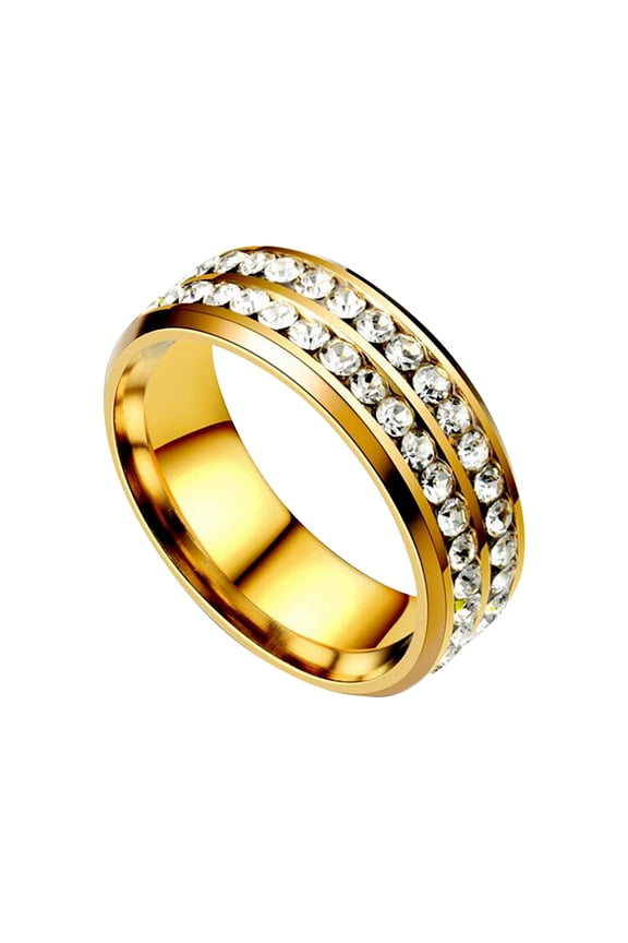 Titanium Steel Double Diamond Ring Korean Style Fashion Stainless Steel Diamond Couple Ring Women Band Rings Titanium Steel Anxiety Rings for Women Men