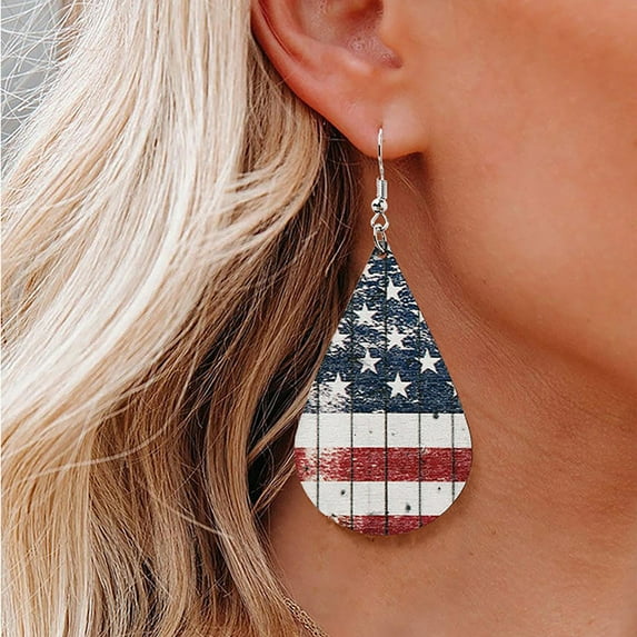 BNNG USA American Flag Earrings Dangle Interesting Drop And Sunflowers Shape Boho Earrings For Women Patriotic 4th Of July Independence Day Gift Star Stripes Wooden Vintage Earrings