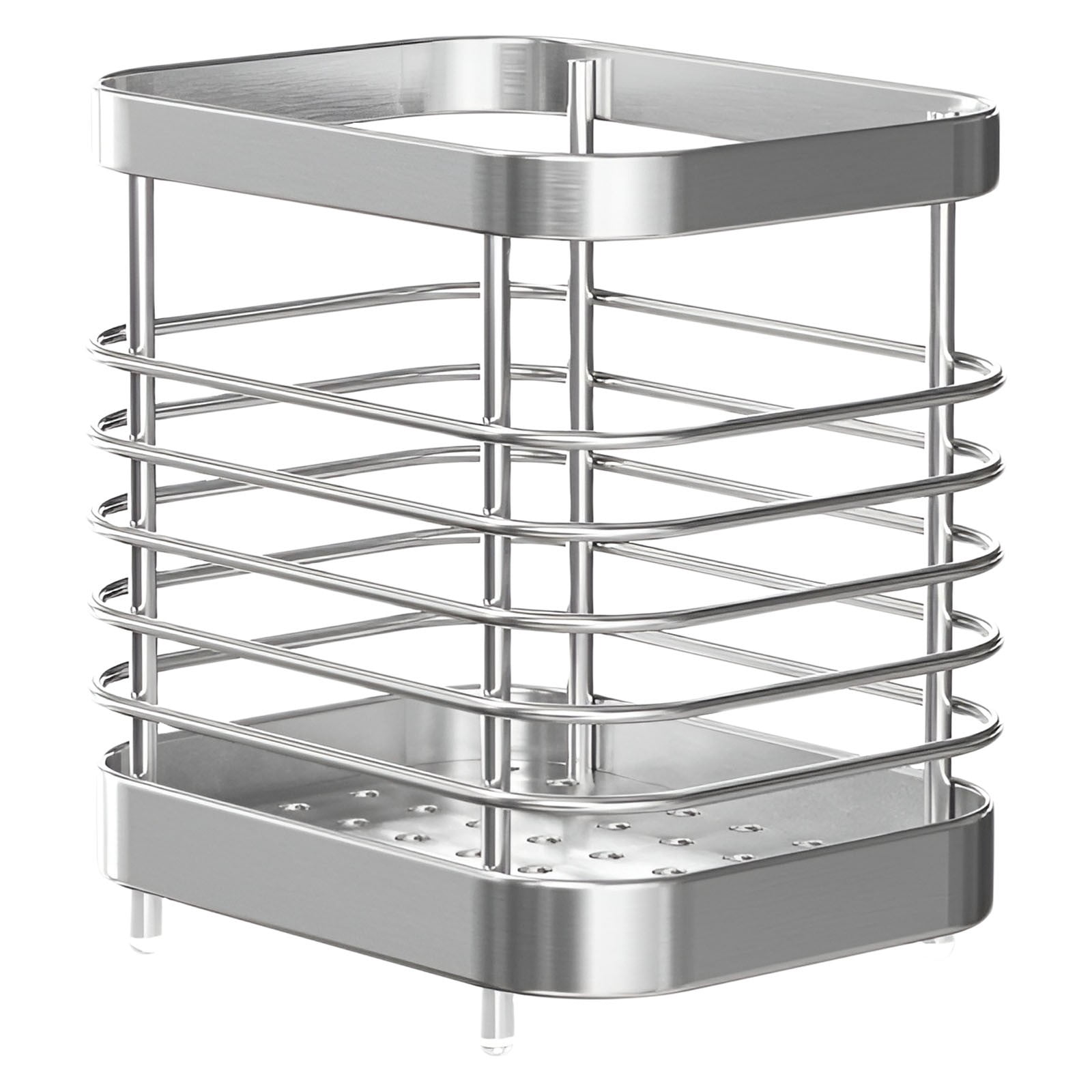 BNNG Utensil Holder, Stainless Steel Utensil Drying Rack for Kitchen Counter, Silverware Cutlery Flatware Holder with Drain Tray for Forks, Knives, Spoons, Chopsticks Organizer (Silver,S/L)