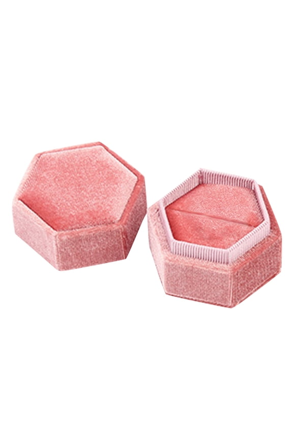 Velvet Ring Box - Vintage Hexagon Premium Jewelry Display Holder Gift Box with Detachable Lid for Wedding Ceremony Proposal Engagement Gorgeous Antique Jewelry Ring Box