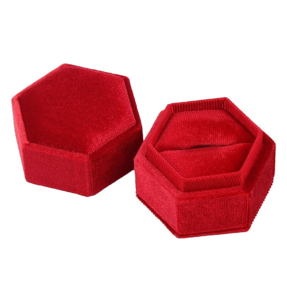 BNNG Velvet Ring Box - Vintage Hexagon Premium Jewelry Display Holder Gift Box with Detachable Lid for Wedding Ceremony Proposal Engagement Gorgeous Antique Jewelry Ring Box