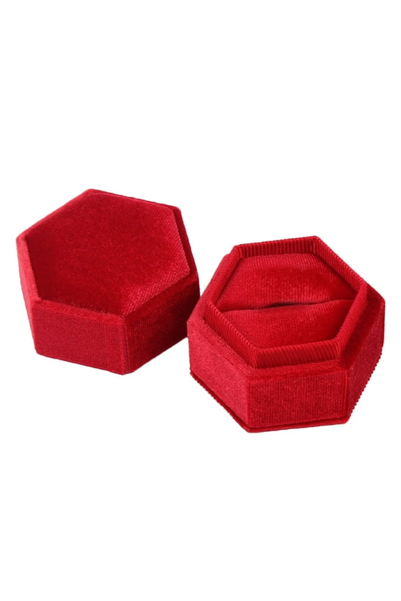 Velvet Ring Box - Vintage Hexagon Premium Jewelry Display Holder Gift Box with Detachable Lid for Wedding Ceremony Proposal Engagement Gorgeous Antique Jewelry Ring Box