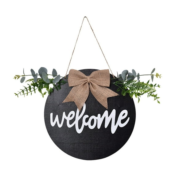 BNNG Welcome We Hope You Like Dogs Farmhouse Door Sign for Front Door Porch Decor Φ30cm Round Wooden with Eucalyptus Leaves Hanging Housewarming Home Decor for Dogs Lovers Gift