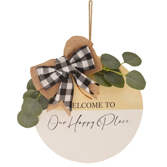 BNNG Welcome Sign for Front Porch Door Greenery Wreaths, Vintage White Round Wooden Door Decor Rustic Farmhouse Wall Hanging Indoor Outdoor Decoration All Seasons for Holiday Home Office Restaurant