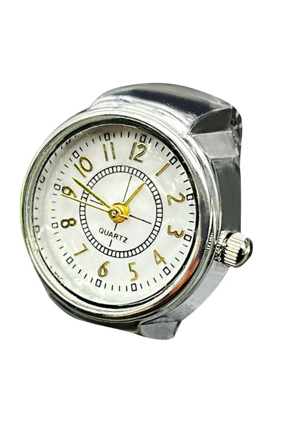 Women Elegant Finger Watch Round Quartz Ring Watch Real Watch Ring To Tell Time Vintage Watch Clock Ring Round Ring Silver Adjustable Ring Fashion Watch Jewelry Punk Rings