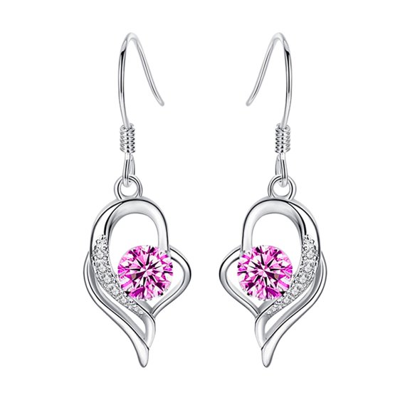 BNNG Women's Pendant Earrings Eternal Heart Ladies Temperament Long Fashion Heart Earrings Silver Earrings for Women Drop & Dangle Earrings Round Birthstone Leverback Earrings Jewelry Gifts for Her