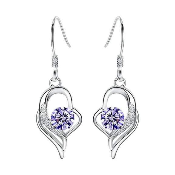 BNNG Women'S Cubic Zirconia Earrings Cz Cluster Stud Earrings Women'S Cubic Zirconia Earrings Women's Pendant Earrings Eternal Heart Ladies Temperament Long Fashion Heart Earrings