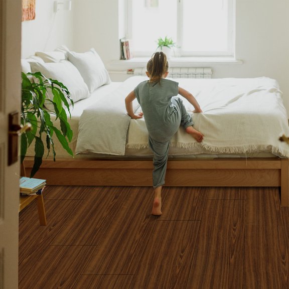 BNNG Wood Grain Look PVC Tile Stickers Peel & Stick Self-Adhesive Removable Non Slip Water-proof Floor Sticker DIY Decorative 118x7.87 in