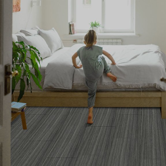 BNNG Wood Grain Look PVC Tile Stickers Peel & Stick Self-Adhesive Removable Non Slip Water-proof Floor Sticker DIY Decorative 118x7.87 in