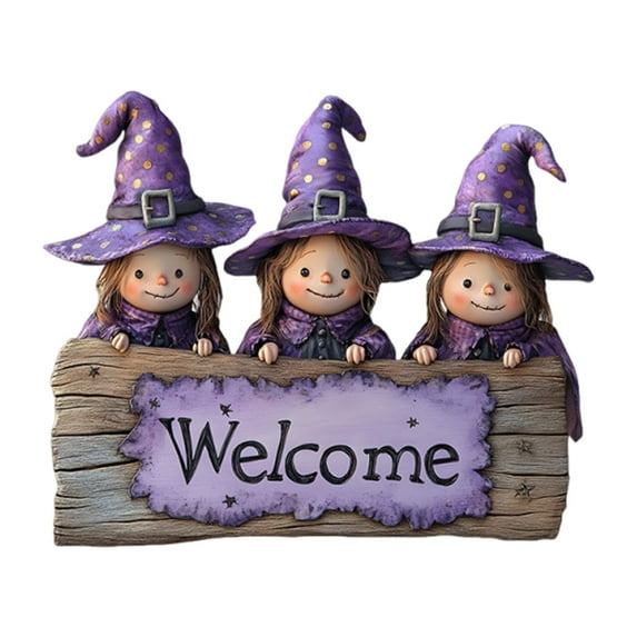 BNNG Wooden Hanging Door Plaque Sign for Halloween Decor - Cute Sister Wreath Porch Welcome Sign Outdoor Farmhouse Holiday Decoration, 12 inches