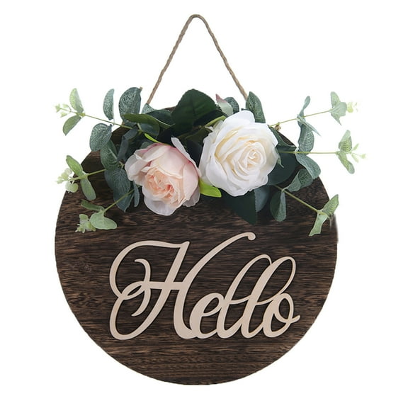 BNNG Wooden Seasonal Hello Sign, Rustic Round Welcome Front Door Wreaths for Home/Wall/Porch Decor, for Easter Spring Summer Fall Halloween Christmas All Season Decorations