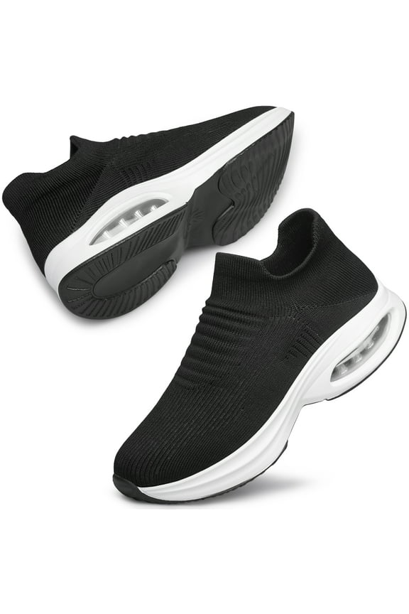 Womens Sock Walking Shoes Slip On Lightweight Comfort Casual Running Sneakers Black White