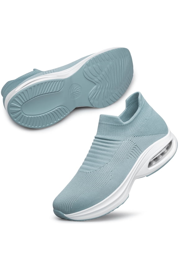 Womens Sock Walking Shoes Slip On Lightweight Comfort Casual Running Sneakers Gray Blue