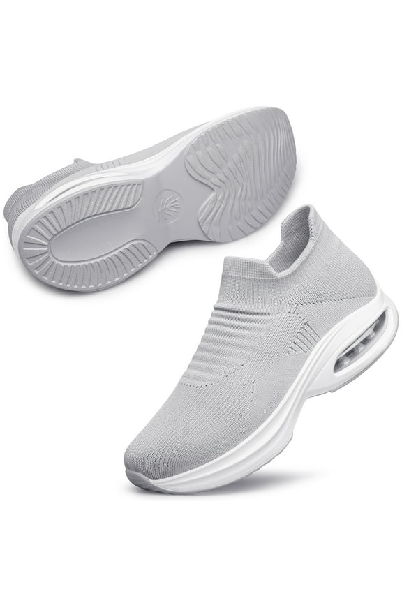 Womens Sock Walking Shoes Slip On Lightweight Comfort Casual Running Sneakers Light Gray