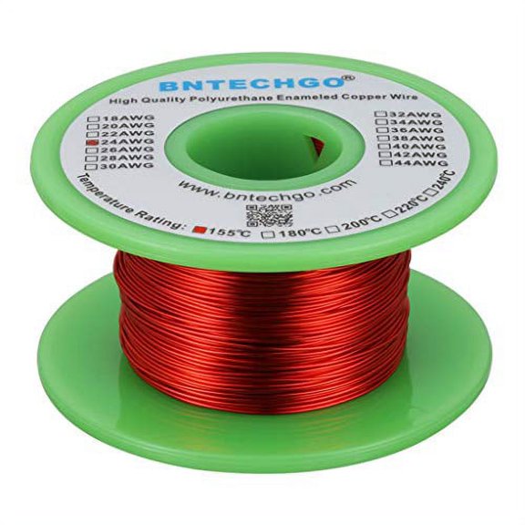 BNTECHGO 24 AWG Magnet Wire - Enameled Copper Wire - Enameled Magnet Winding Wire - 4 oz - 0.0197" Diameter 1 Spool Coil Red Temperature Rating 155? Widely Used for Transformers Inductors