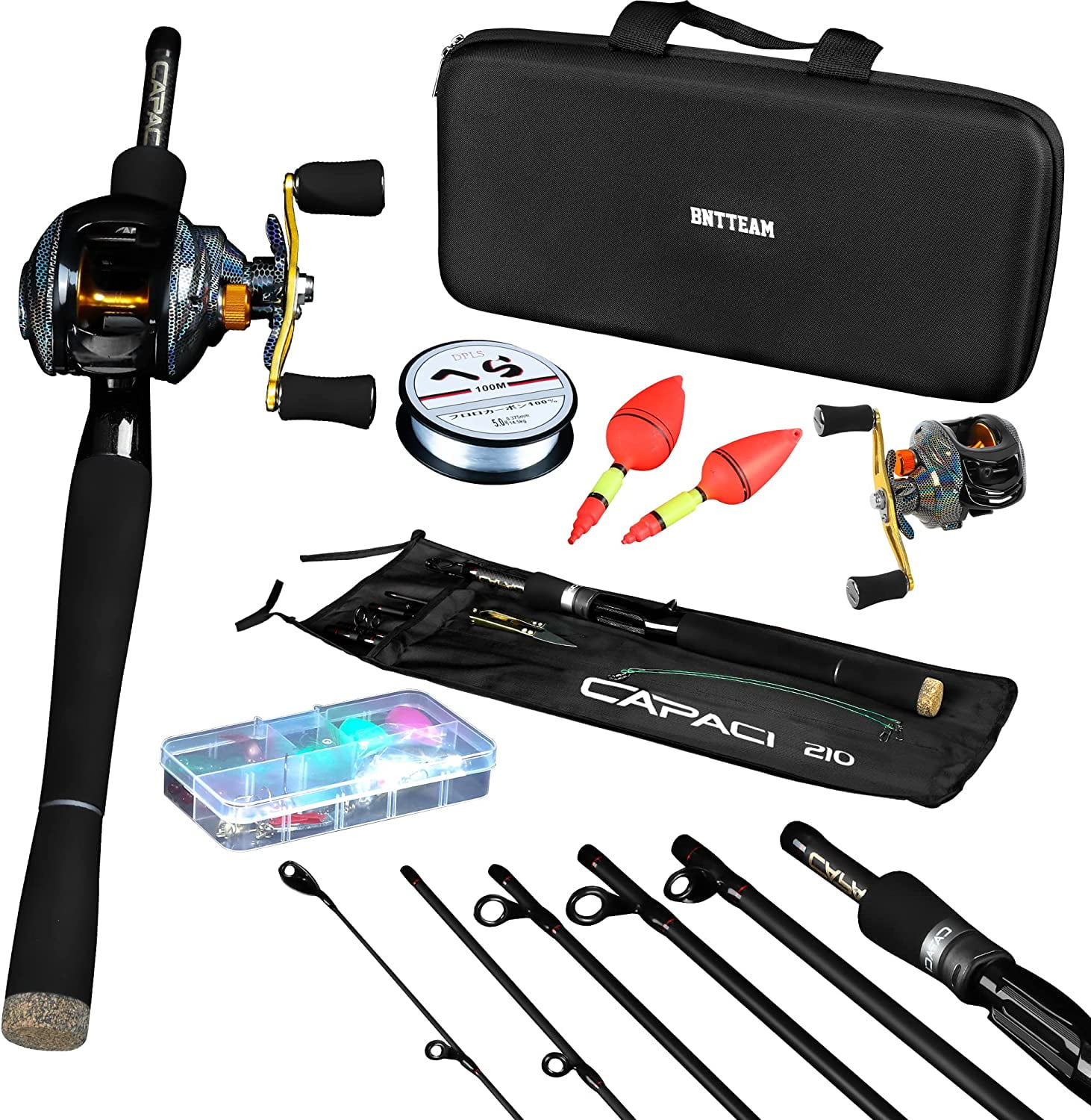 Rooha 55pcs 1.8m Telescopic Rod Spinner Fishing Rod and Reel Combo Full  Fishing Kit,Purple 