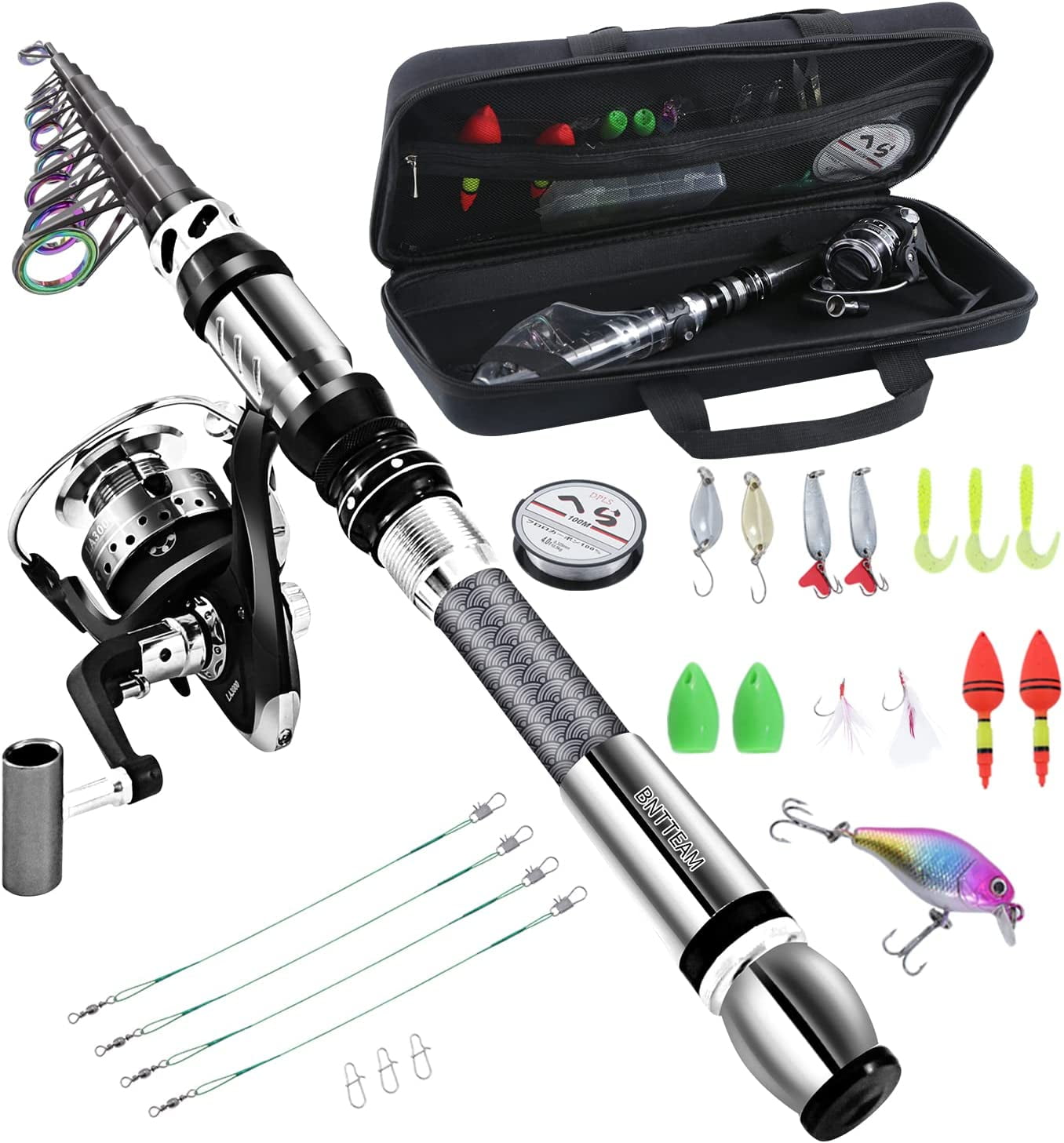 BNTTEAM Portable Fishing Spinning Rod and Reel Combo set Carbon