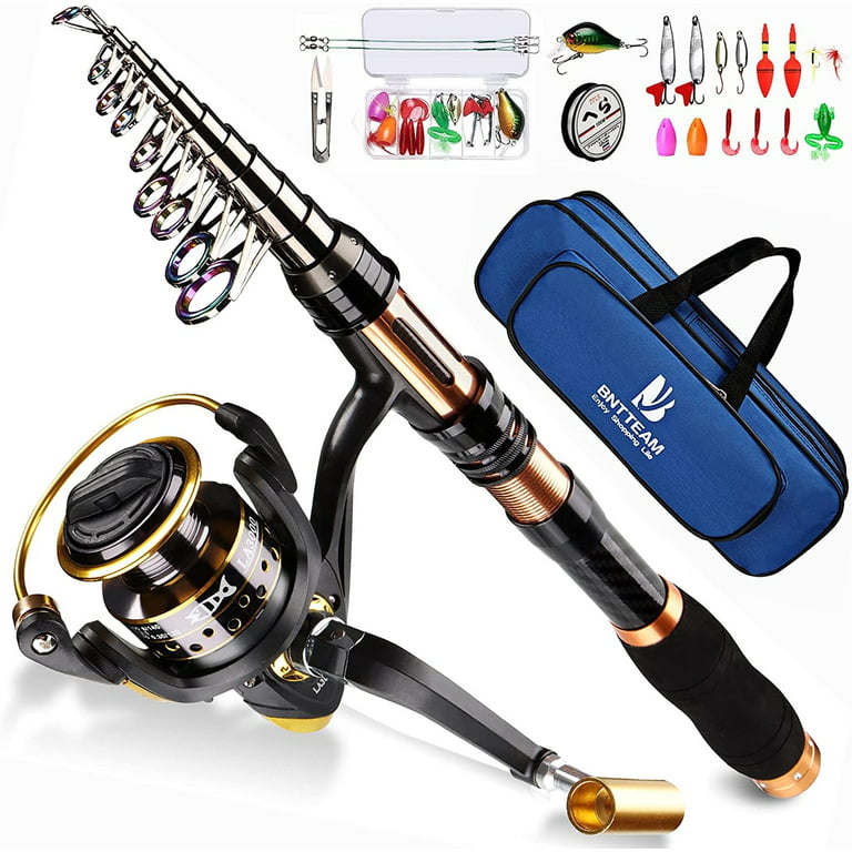 Bntteam Spinning Rod and Reel Combo 2.1m,2.4m,3.0m 3.6m Carbon Telescopic Fishing Rod 13Bb Fishing Reel Bag Lures Line Hooks Set, Size: 82.6inch/