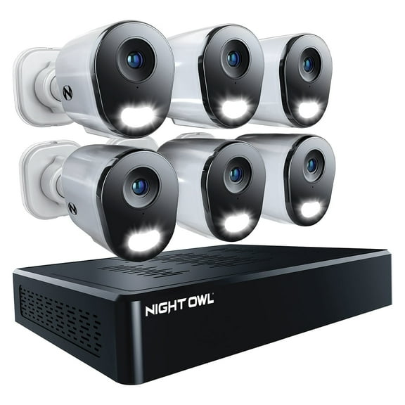 Night Owl Power over Ethernet 12 Channel 4K+ 12MP NVR Security System with 2TB HD and 6 Wired IP 4K+ Deterrence Cameras and 2 Way Audio
