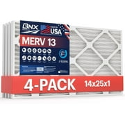 BNX 14x25x1 MERV 13 Air Filter 4 Pack - MADE IN USA - Electrostatic Pleated Air Conditioner HVAC AC Furnace Filters - Removes Pollen, Mold, Bacteria, Smoke