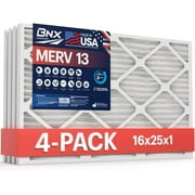 BNX 16x25x1 MERV 13 Air Filter 4 Pack - MADE IN USA - Electrostatic Pleated Air Conditioner HVAC AC Furnace Filters - Removes Pollen, Mold, Bacteria, Smoke