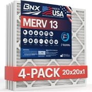 BNX 20x20x1 MERV 13 Air Filter 4 Pack - MADE IN USA - Electrostatic Pleated Air Conditioner HVAC AC Furnace Filters - Removes Pollen, Mold, Bacteria, Smoke