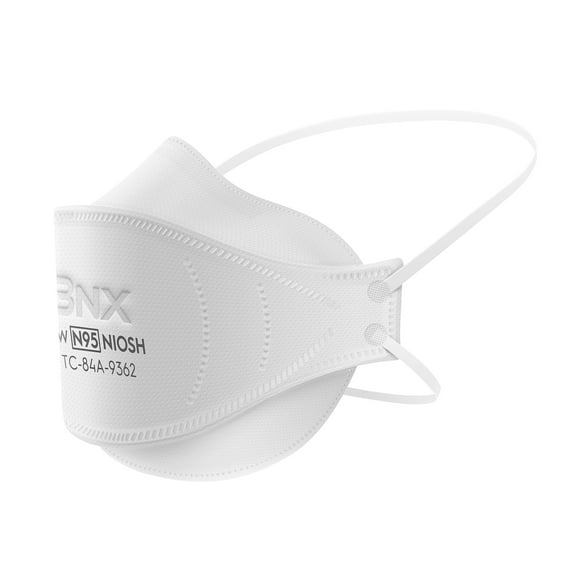 BNX N95 White Respirator Face Mask, Tri-Fold Cup/Fish Style, 20-Pack, Model F95W