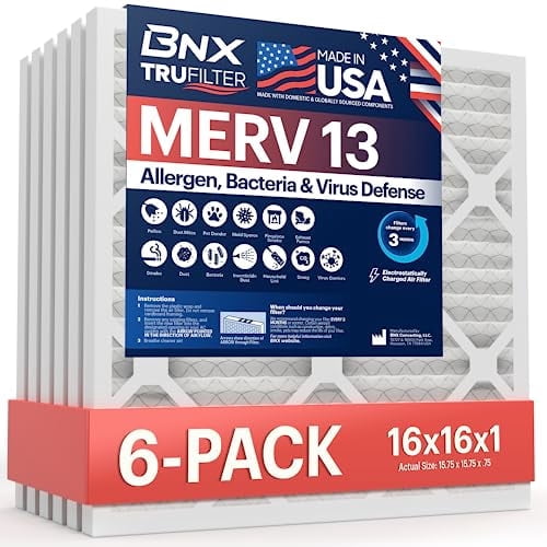 BNX MERV 13 Luchtfilter – 20x20x1, 6 Stuks – Made In USA – Verwijdert Pollen, Schimmel, Bacteriën En Rook – Elektrostatisch