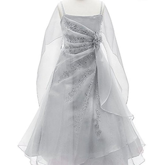 BNY Corner A-Line Organza Long Dress Silver 10 HC1251