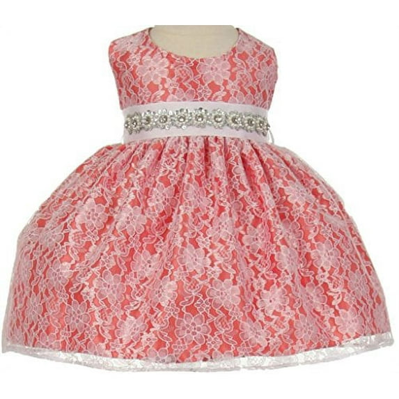 BNY Corner Baby Flower Girl Dress Overlay Lace Rhinestone Belt Coral (Baby) XL 1132BT