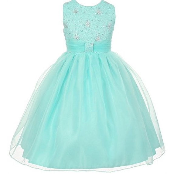 BNY Corner Flower Girl Dress Sparkly Bodice & Stylish Skirt for Big Girl Aqua 10 TR.1032
