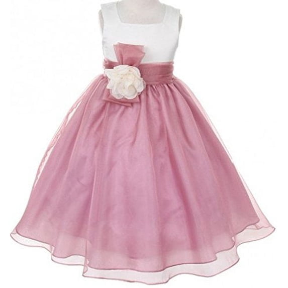 BNY Corner Flower Girl Dress Two-Tone Ivory Top Mix Organza for Little Girl Mauve 12 KK2058