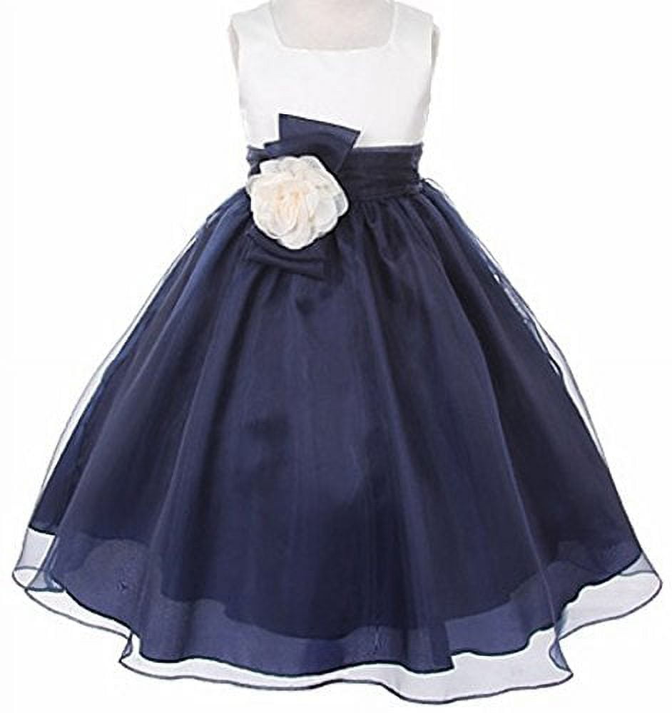 BNY Corner Flower Girl Dress Two Tone Ivory Top Mix Organza for Little Girl Navy 12 KK2058 Walmart