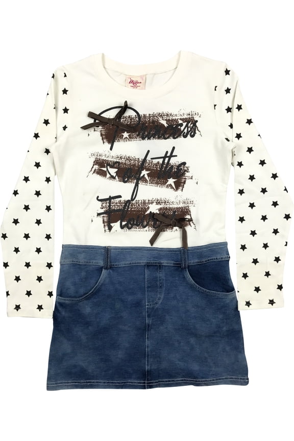 Girl Star Bow Glitter Princess Jean Casual Party Holiday Girl Dress